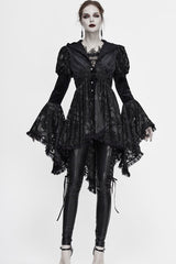 Black Knit Velvet Hooded Front Chest Decals Metal Retro Button Lace Cuff Women's Gothic Coat - Product - 3