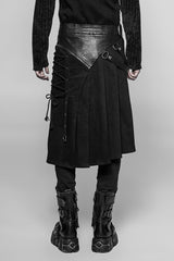 Black Ruffle Irregular Men's Classic Punk Vintage Kilt Skirt - Product - 3