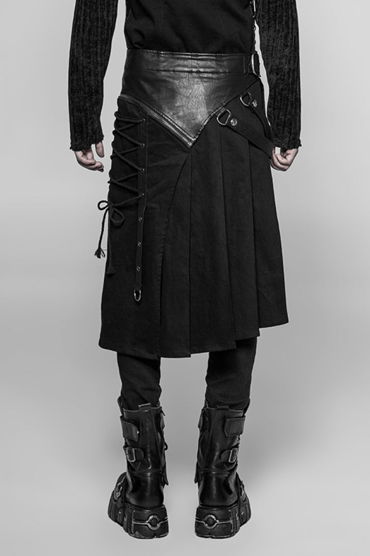 Black Ruffle Irregular Men's Classic Punk Vintage Kilt Skirt - Product - 3