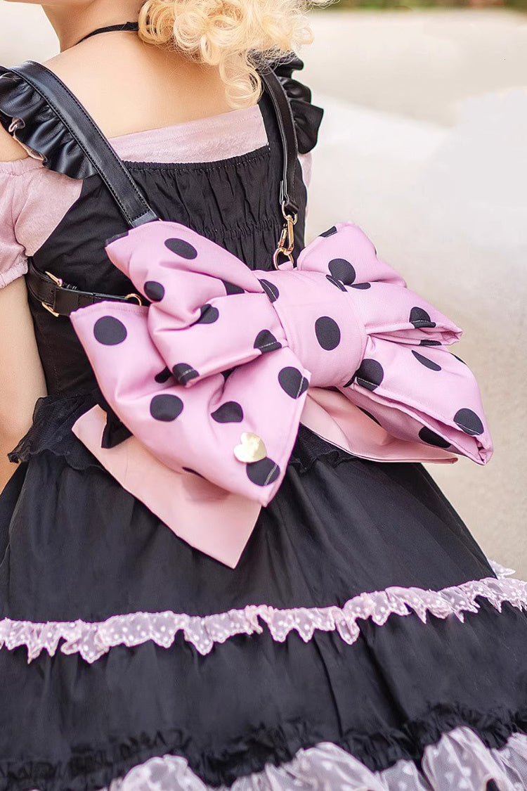 Pink/Black Polka Dot Print Bowknot Shaped Sweet Lolita Backpack - Pink/Black - 3