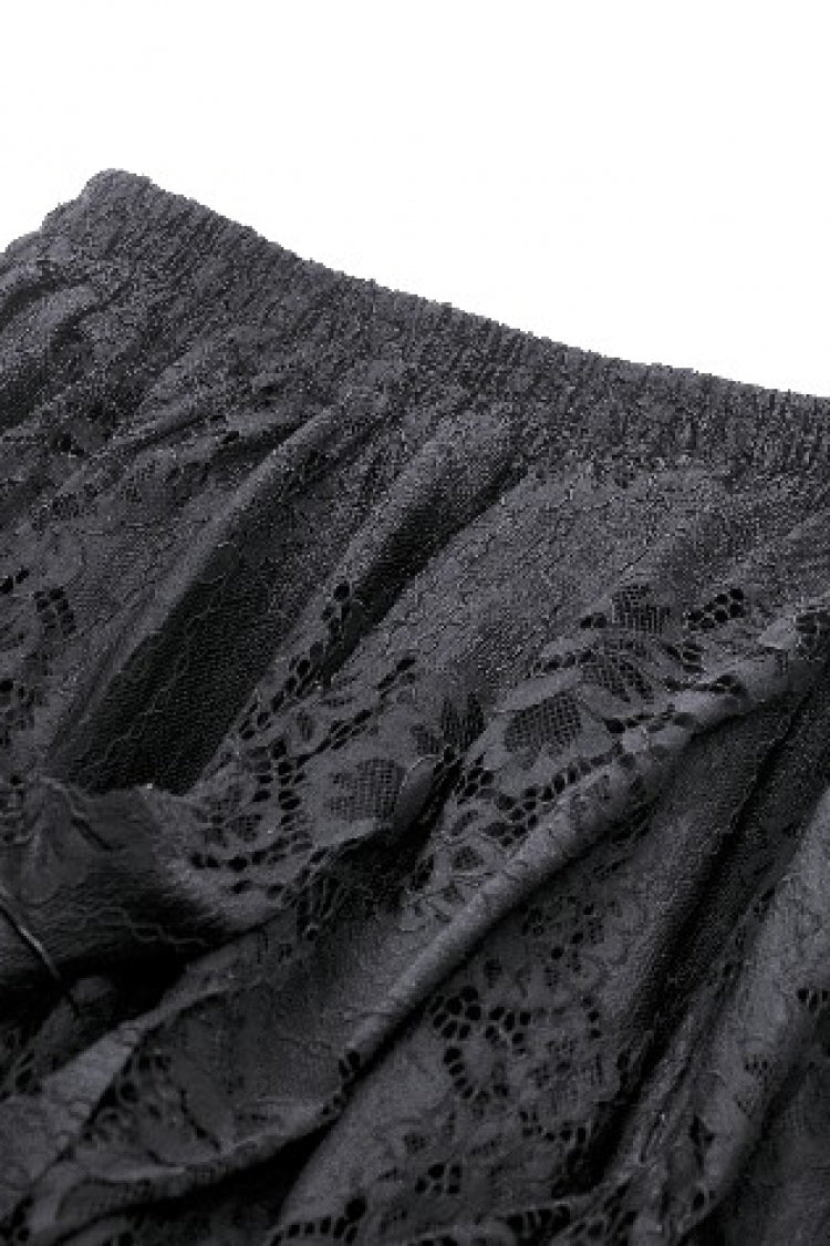 Black Women's Gothic Lace Irregular Distressed Hanky‑Hem Skirt - Product - 12