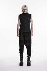 Black Stand Collar Sleeveless Studded Zippered Men's Punk Handsome Vest - Product - 2