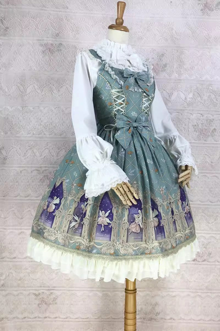 Dream Elf Print Ruffle Bowknot Sweet Lolita Jsk Dress 6 Colors - Product - 2