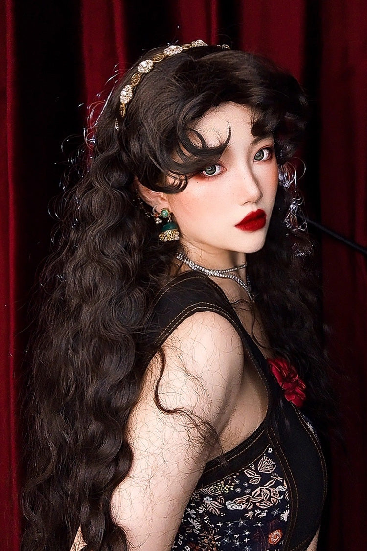 Matte Black [Gypsy Rose] Vintage Elegant Fluffy Wool Lolita Curl Wig - Product - 3