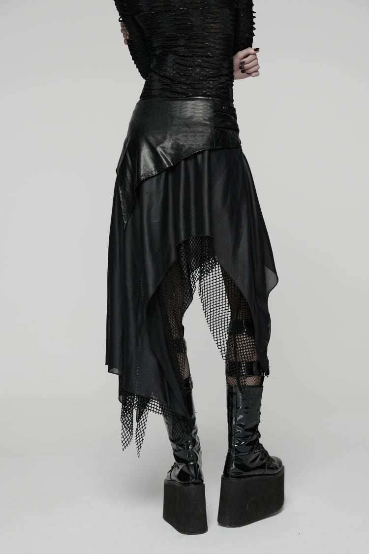 Black Double-Layered Irregular Eyelet Women's Punk rregular Wasteland Skirt - Product - 9