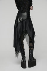 Black Double-Layered Irregular Eyelet Women's Punk rregular Wasteland Skirt - Product - 9