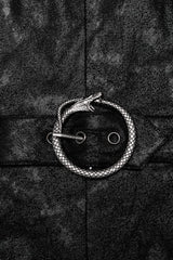 Black Stand Collar Print Asymmetric Metal Chain Zip Mens Steampunk Coat - Product - 6
