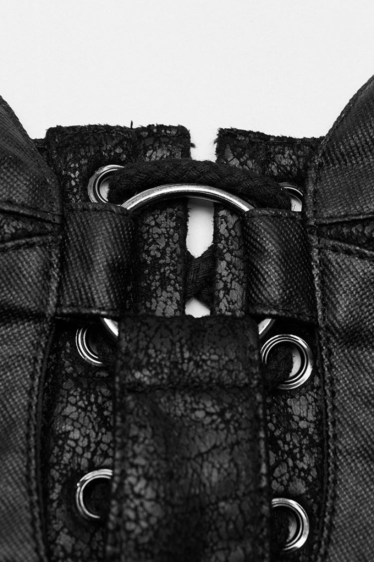 Black Faux Leather Hollow Metal Ring Lace Women's Gothic Corset - Product - 5