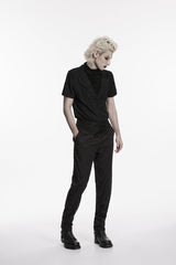 Black Embroidered Slim Pleated Men's Gothic Pants - Product - 3