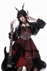 Red [Strawberries of Blood and Tears] Sleeveless Print Ruffle Bowknot Lace Asymmetric Gothic Lolita Jsk Dress - Product - 9