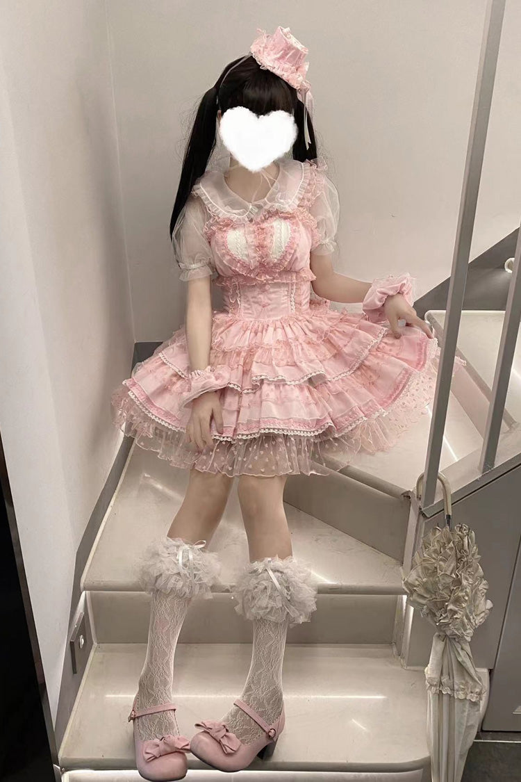 Pink Pray for Dopamine Multi-layer Ruffle Lace Sweet Lolita Jsk Dress - Product - 4