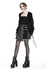 Black/White Irregular Plaid Pleated Women's Punk Hem Skirt - Product - 6