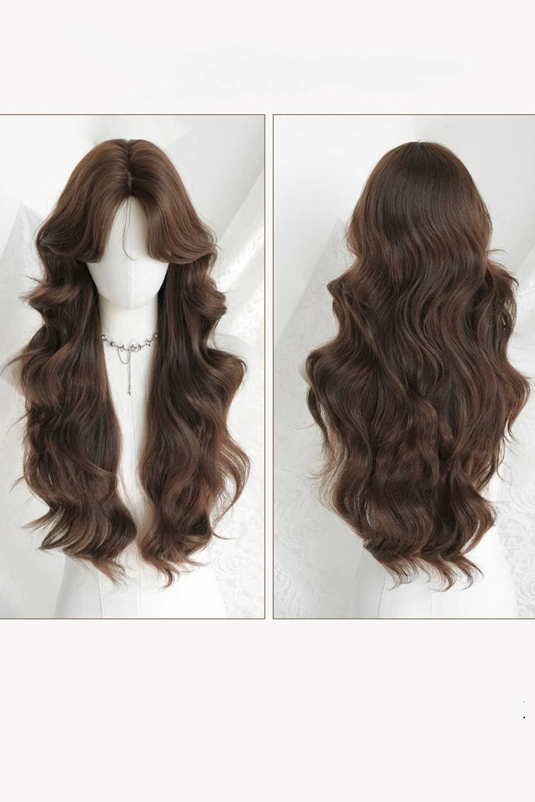 Chestnut Brown Center-Parted Big Wave Long Curly Daily Sweet Lolita Wig - Product - 6