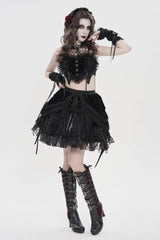Black Off Shoulder Bow Lace Lace-Up Women's Gothic Ruffled Corset - Product - 6