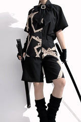 Black [Dream Void Mirror] Print Ouji Fashion Prince Handsome Lolita Blouse - Black - 1