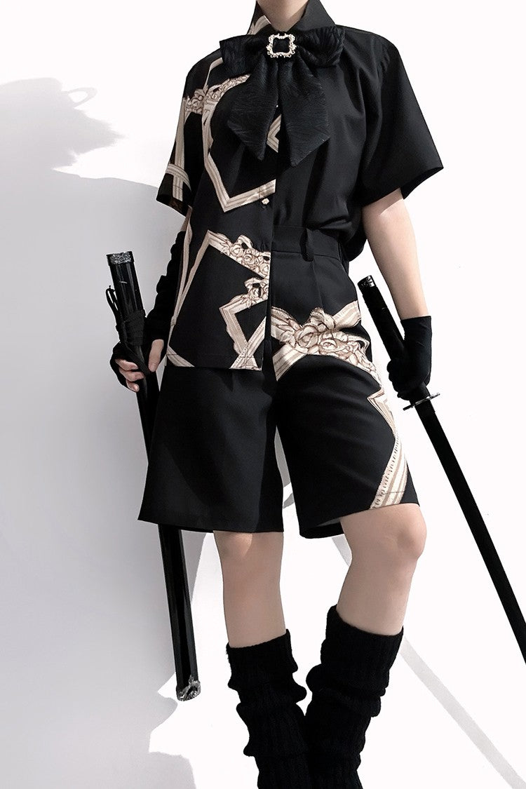 Black [Dream Void Mirror] Print Ouji Fashion Prince Handsome Lolita Blouse - Black - 1
