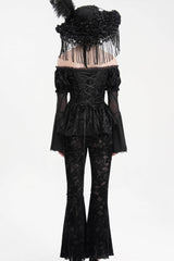 Black Halterneck Long Sleeves Hollow Lace-Up Mesh Women's Gothic Blouse - Product - 10
