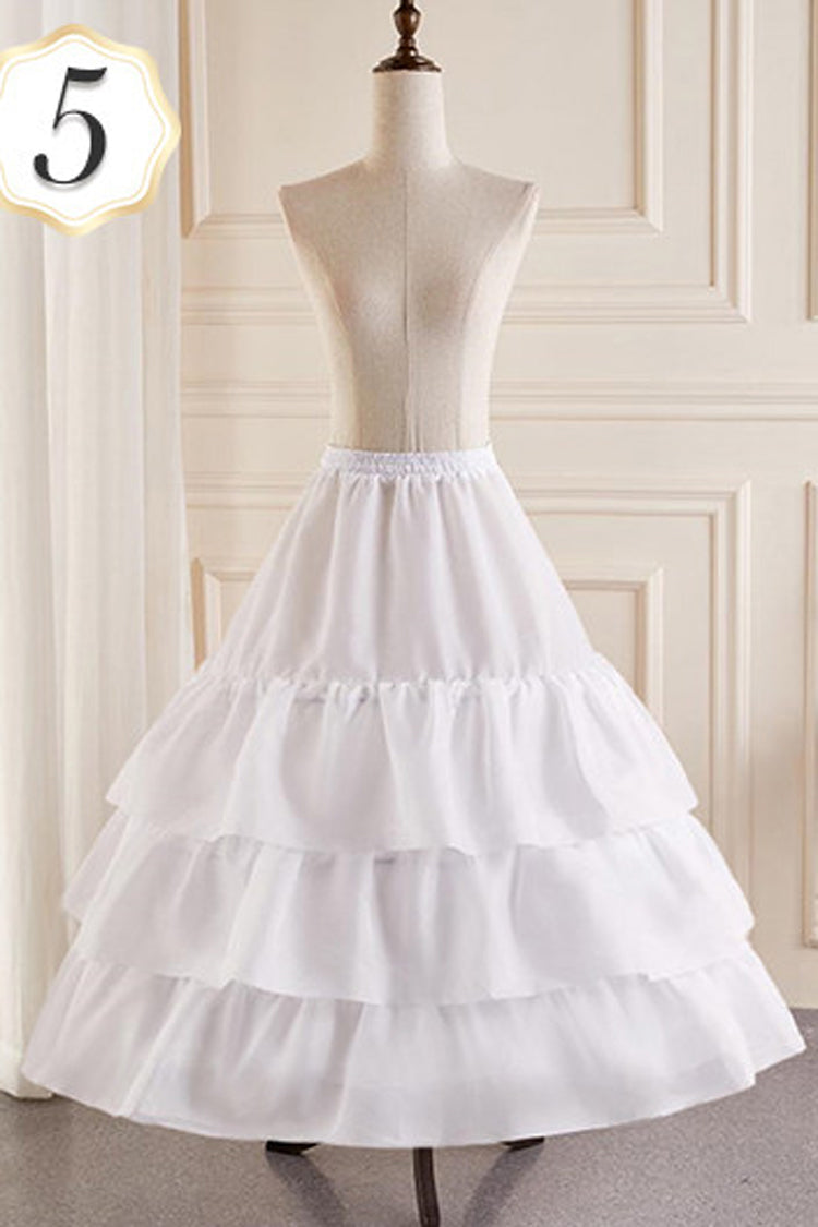 White Multi-Layered Hanayome Fishbone Sweet Lolita Long Petticoat - White(Version-5) - 6