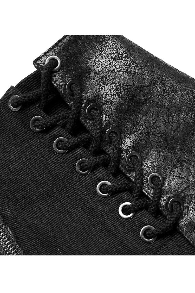 Black Faux Leather Cross Strap Design Metal Zipper Decoration High Waist Women's Punk Skirt - Product - 8