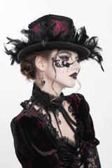 Red Embroidered Women's Gothic Gorgeous Floral Feather Hat - Product - 5