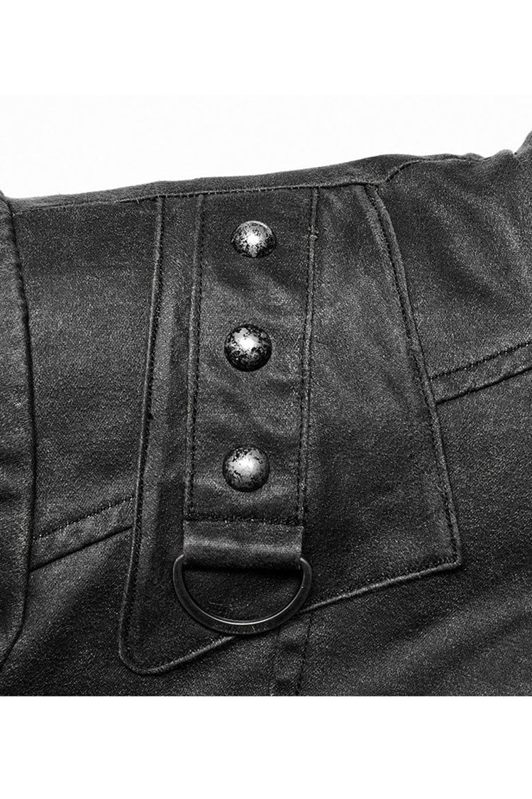 Grey Punk Post Apocalyptic Stitching Asymmetric High Neck Metal Embellished Short Loose Men's Coat - Product - 6