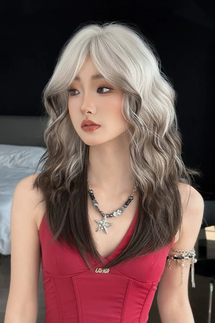 Silver Grey Ombre Wavy Wolf Cut Sweet Lolita Wig with Curtain Bangs - Product - 2