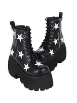 Black Five-pointed Star Print Zipper Punk Lolita Ankle Boots - Product - 2