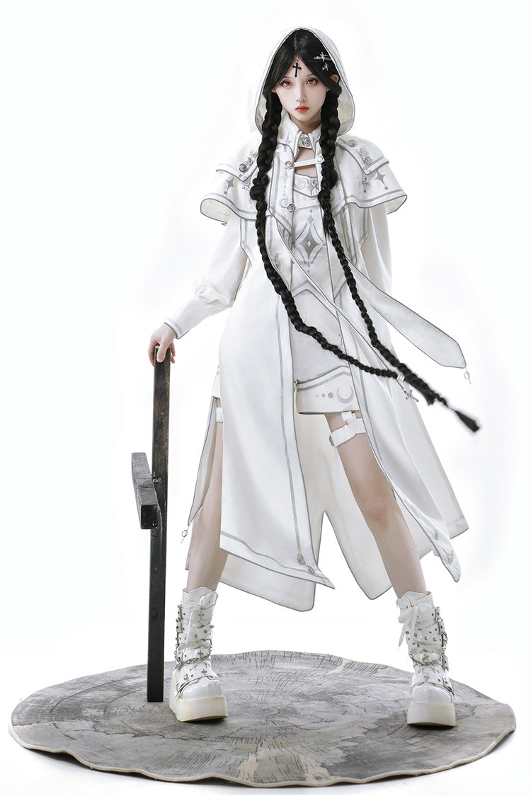 White Bionic Dimension Futuristic Mechanical Style Print Ouji Fashion Lolita Shorts - Product - 9