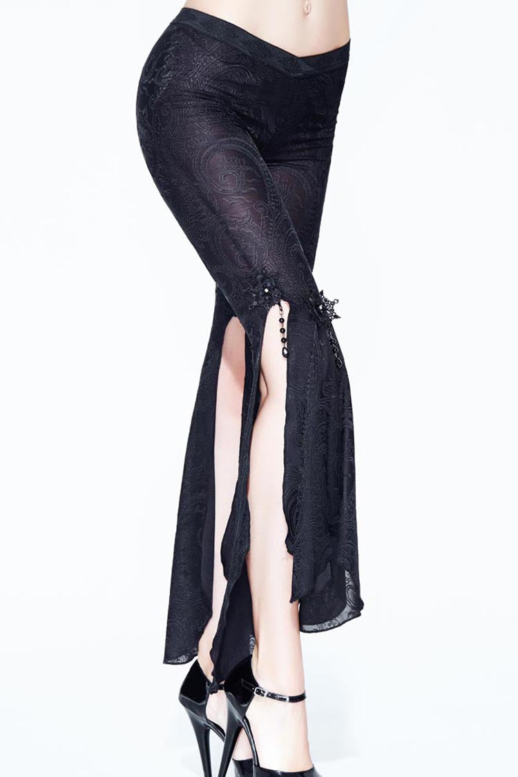Black Fringe Lace Pendant Ninth Bell-Bottoms Women's Gothic Pants - Product - 9