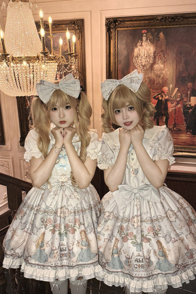 Light Blue [The Princess's Magical Diary] Printed Short Sleeves Ruffled Bow Sweet Princess Lolita Dress - Product - 4