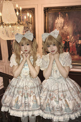 Light Blue [The Princess's Magical Diary] Printed Short Sleeves Ruffled Bow Sweet Princess Lolita Dress - Product - 4
