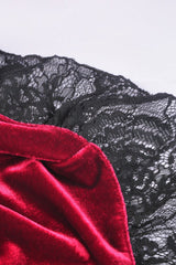 Red Vintage Long Sleeves Lace Collar Cross Women's Gothic Velet Dress - Product - 16