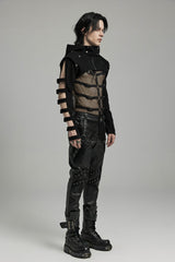 Black Stand Collar Hooded Cutout Men's Punk Jacket - Product - 2