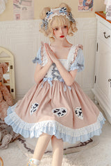 Apricot Pastoral Girl Ruffled Sling Short Sleeves High Waisted Sweet Lolita OP Dress - Product - 2