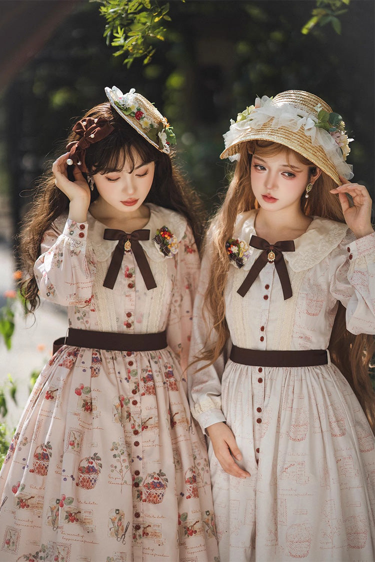 Forest Illustrated Book Long Lantern Sleeves Print Ruffle Sweet Lolita OP Dress 3 Colors - Product - 11