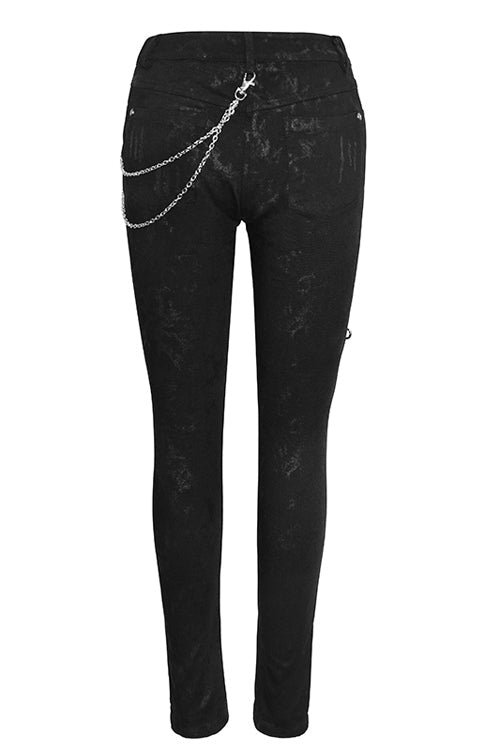 Black Punk Stretch Fitted Womens Pants With Zippper - Product - 3