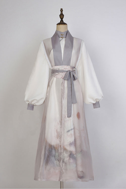 Beige Original Chinese Style Elegant Ink Printing Classic Lolita Hanfu Dress Full Set - Product - 6