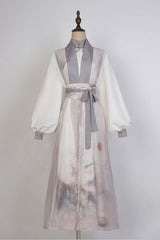 Beige Original Chinese Style Elegant Ink Printing Classic Lolita Hanfu Dress Full Set - Product - 6