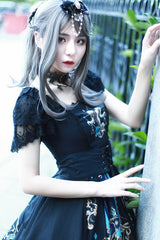Black God's Salvation Square Collar Short Sleeves Lace Ruffled Gothic Lolita OP Dress - Product - 5