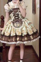 [Doll Tea Party] Sleeveless Print Ruffle Bowknot Lace-Up Sweet Lolita Jsk Dress 3 Colors - Product - 8