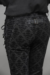 Black Party Court Flocking Patterned Gothic Mens Pants - Product - 7