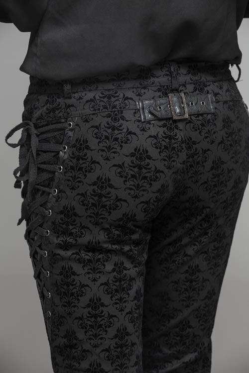 Black Party Court Flocking Patterned Gothic Mens Pants - Product - 7