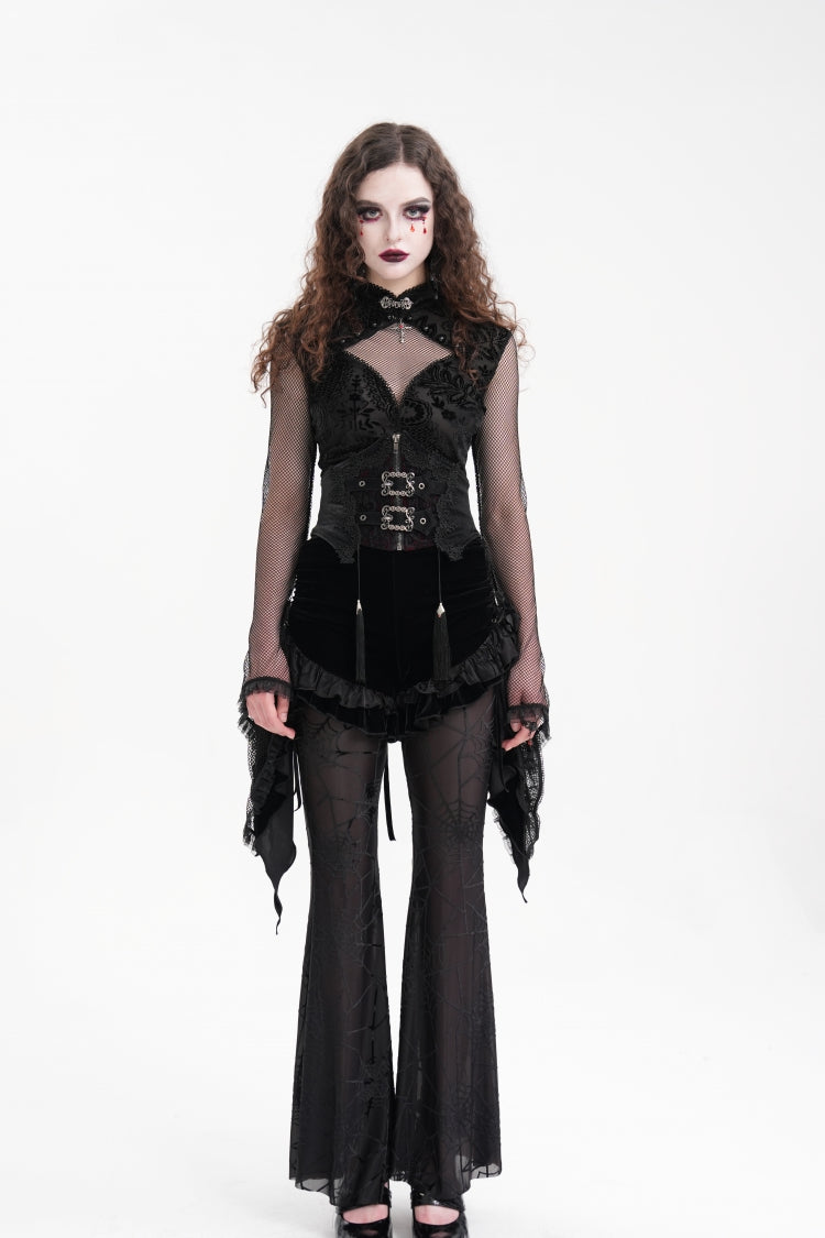 Black Plumed Ruffle Mesh Women's Gothic Shorts - Product - 9