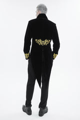 Black/Red Retro Totem Embroidered Swallow Tailed Men's Gothic Coat - Product - 5