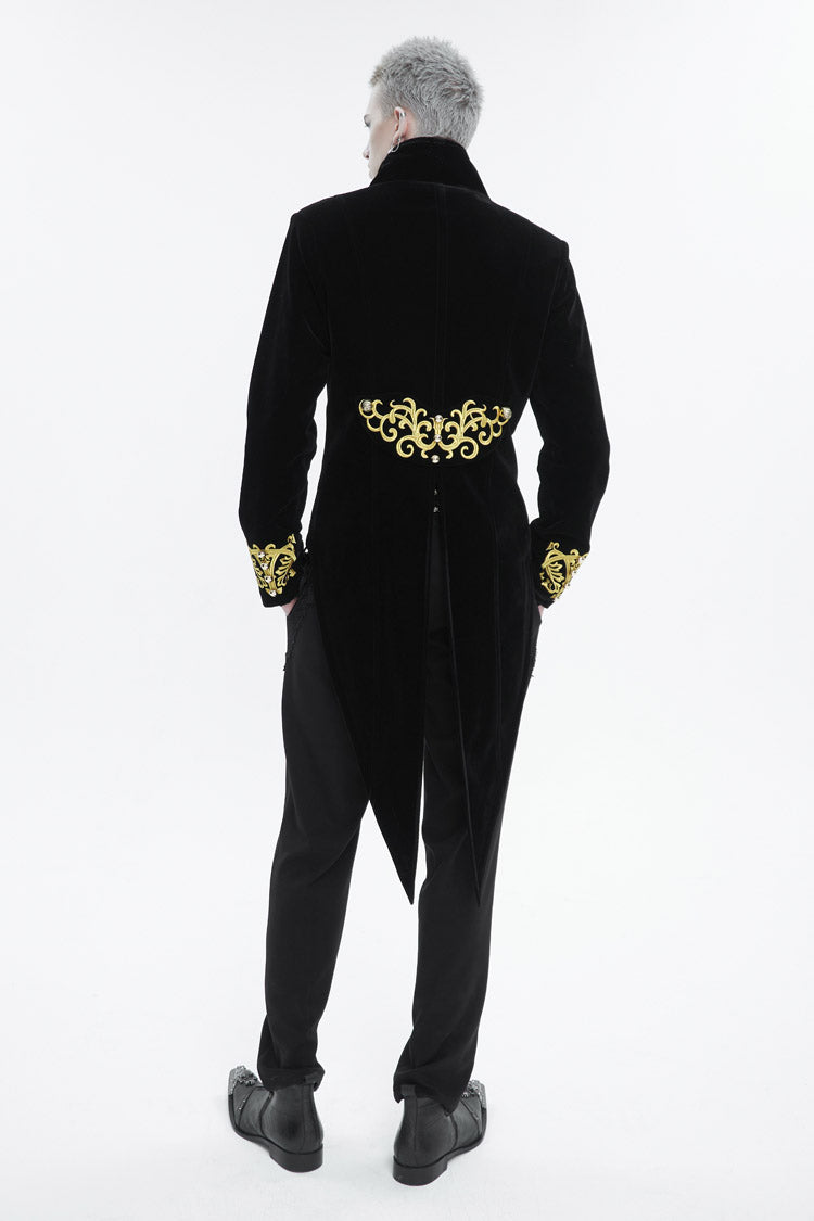 Black/Red Retro Totem Embroidered Swallow Tailed Men's Gothic Coat - Product - 5