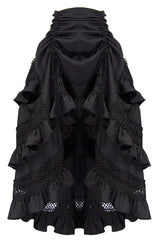 Black Multi-layer Ruffle Hollow Tassel Drawstring Gothic Punk Long Skirt - Product - 2