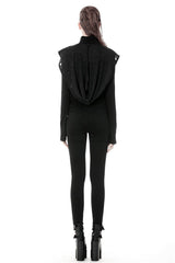 Black Women's Punk Long Sleeves Cut-Out Cross Connection Front Hooded Top - Product - 10
