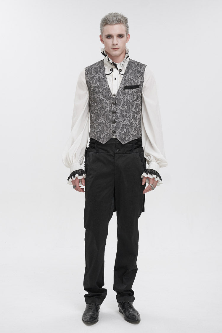 Gray Fashion Vintage Print Non-Stretch Fit Mid-Century Men's Gothic Tuxedo Vest - Product - 3
