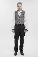 Gray Fashion Vintage Print Non-Stretch Fit Mid-Century Men's Gothic Tuxedo Vest - Product - 3