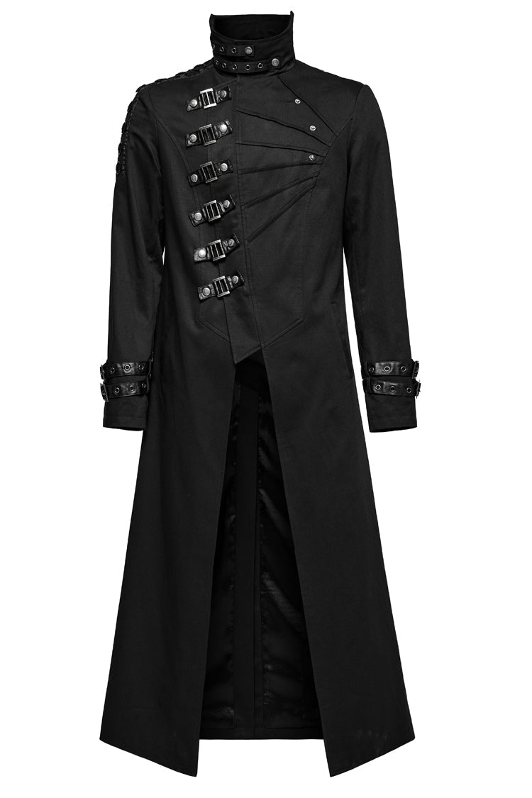 Black Stand Collar Slim Detachable Shoulder Pad Men's Gothic Coat - Product - 5